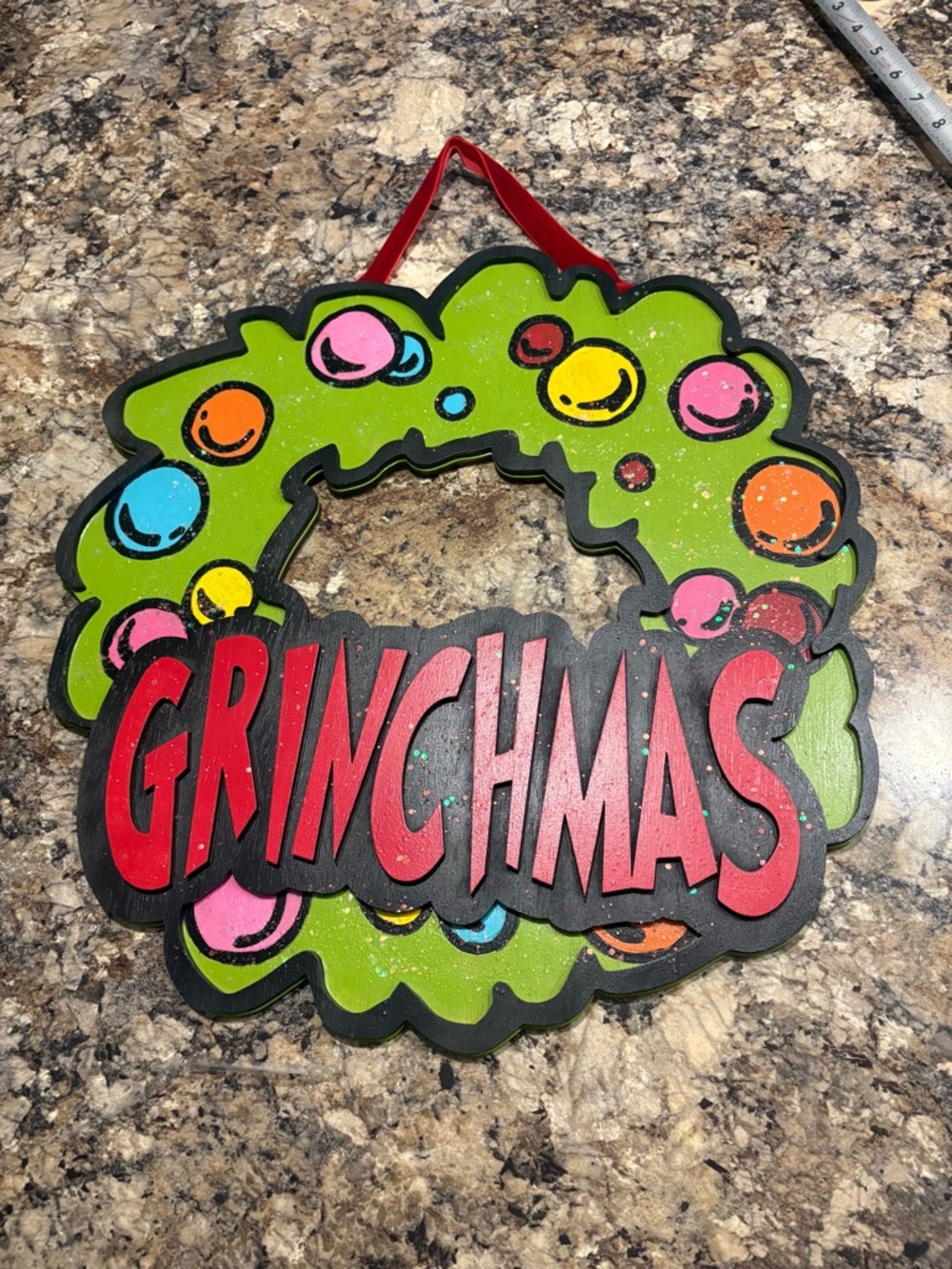 Grinchmas Holiday Wreath Wall Sign - Green and Red